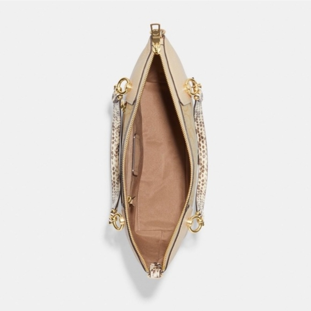 COACH Kacey Satchel Signature Crossbody Handbag Cream Snake Leather Exotic - Picture 8 of 13